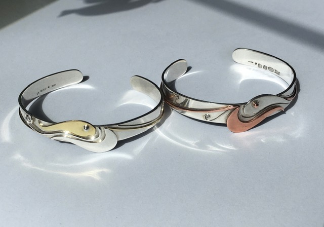 Silver and brass fish bangle (Silver with brass fish to order)