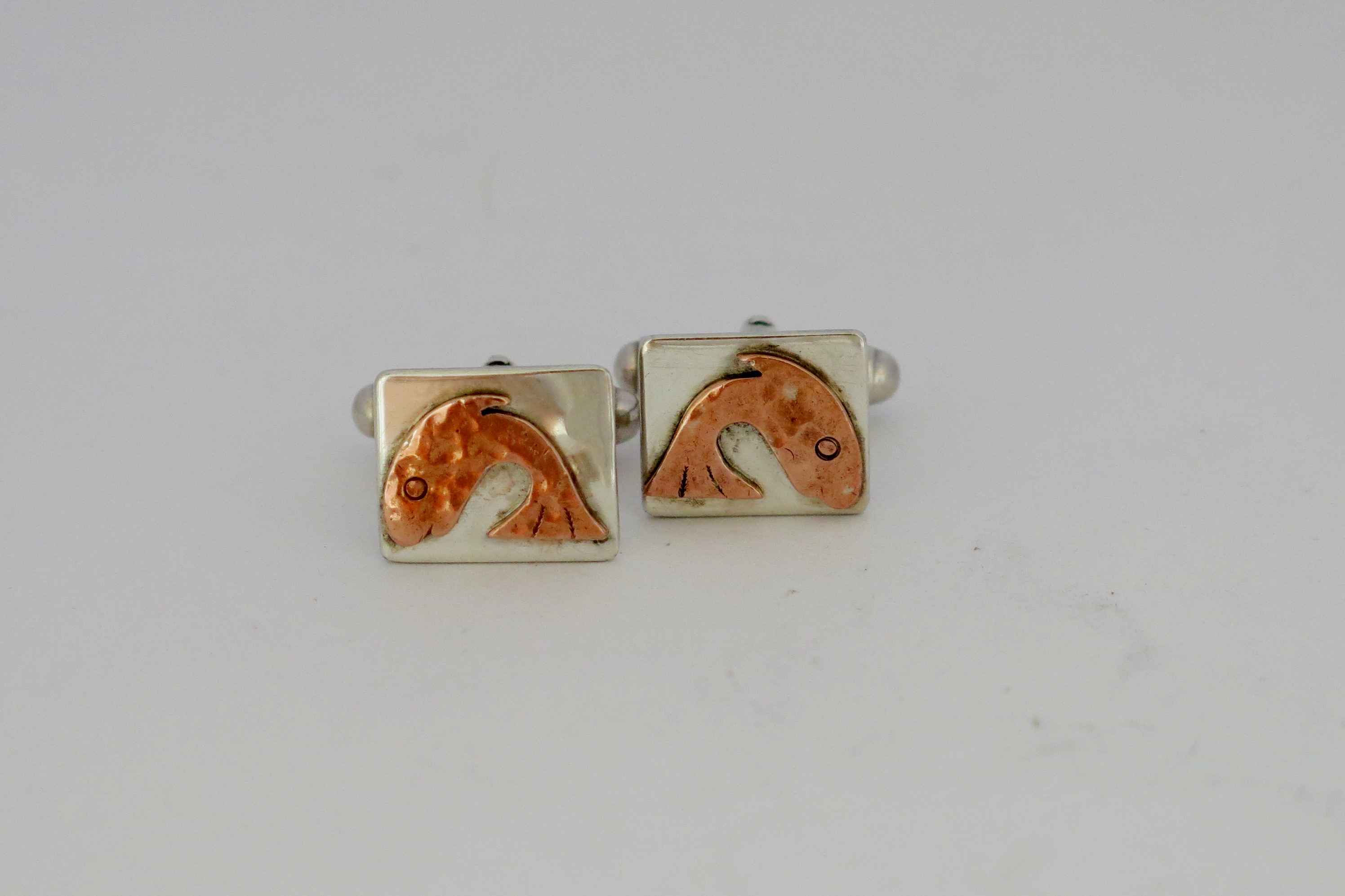 Copper leaping fish cufflinks